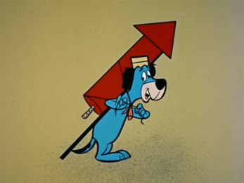 Huckleberry Hound with a rocket strapped to his back