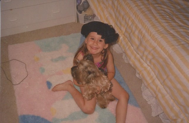 Alexa Seagraves with tiny Yorkie Derrek